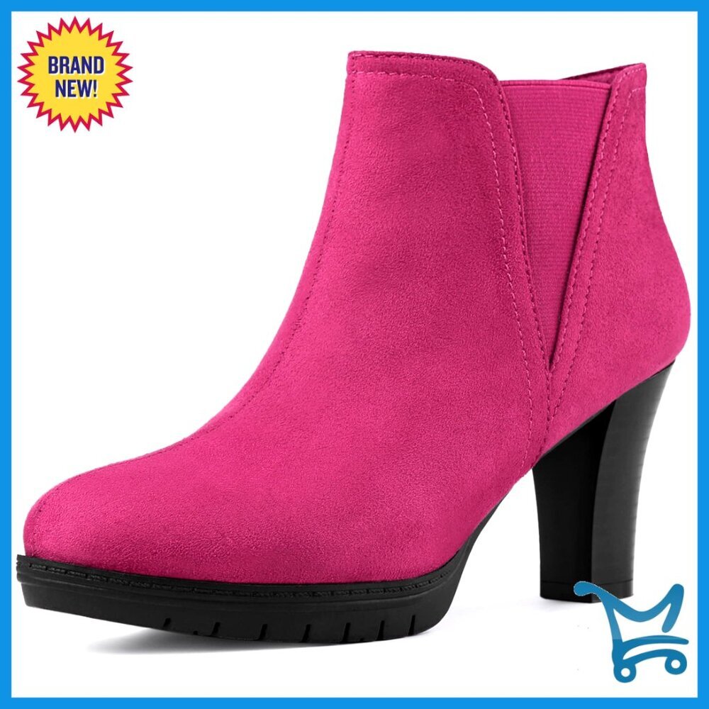 Women's Round Toe Chelsea Ankle Boots with Block Heel and Platform
